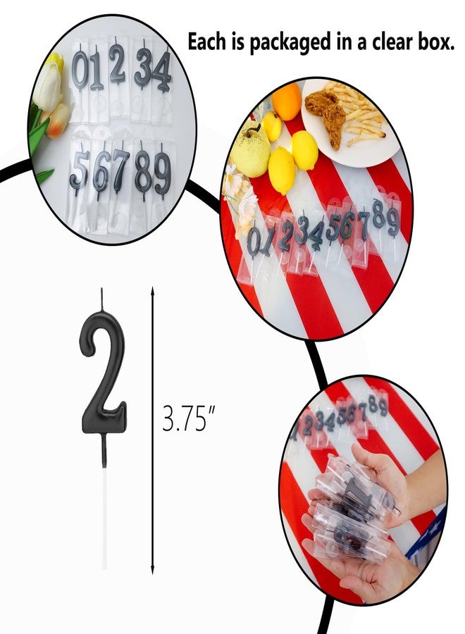 Chanseen Black Number Candles 0-9 with 2 Happy Birthday Cake Toppers for Birthday Cake - Birthday Candles 0 1 2 3 4 5 6 7 8 9 for Party Celebration Decoration - Image 2